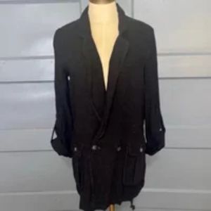 Free People Charly Utility Blazer Jacket Oversized Army Washed Black